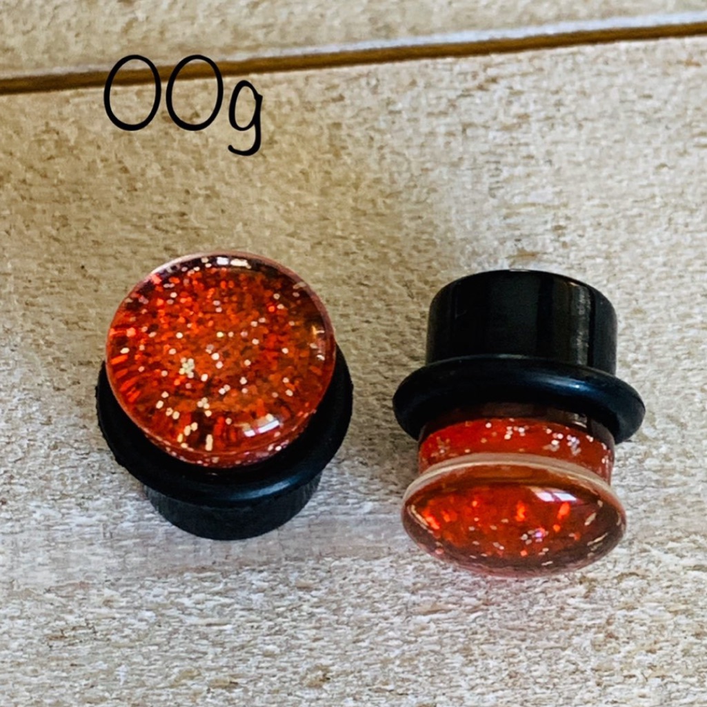00g Orange Glitter Acrylic Plugs Gauges 10mm 00 Gauge